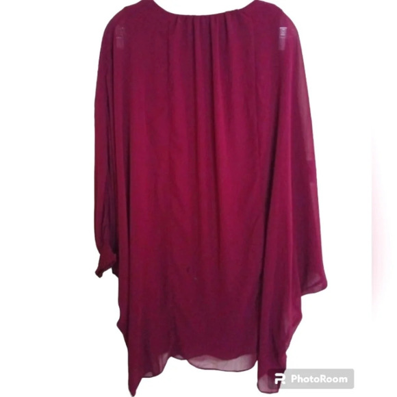 Hayden Los Angeles Burgundy Bat Wing Sleeve Sheer Dress Size Medium - Picture 2 of 5